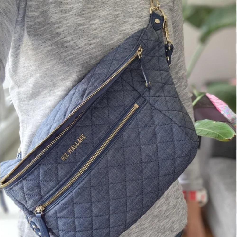 MZ Wallace Crosby Sling Quilted Crossbody Bag in True Denim